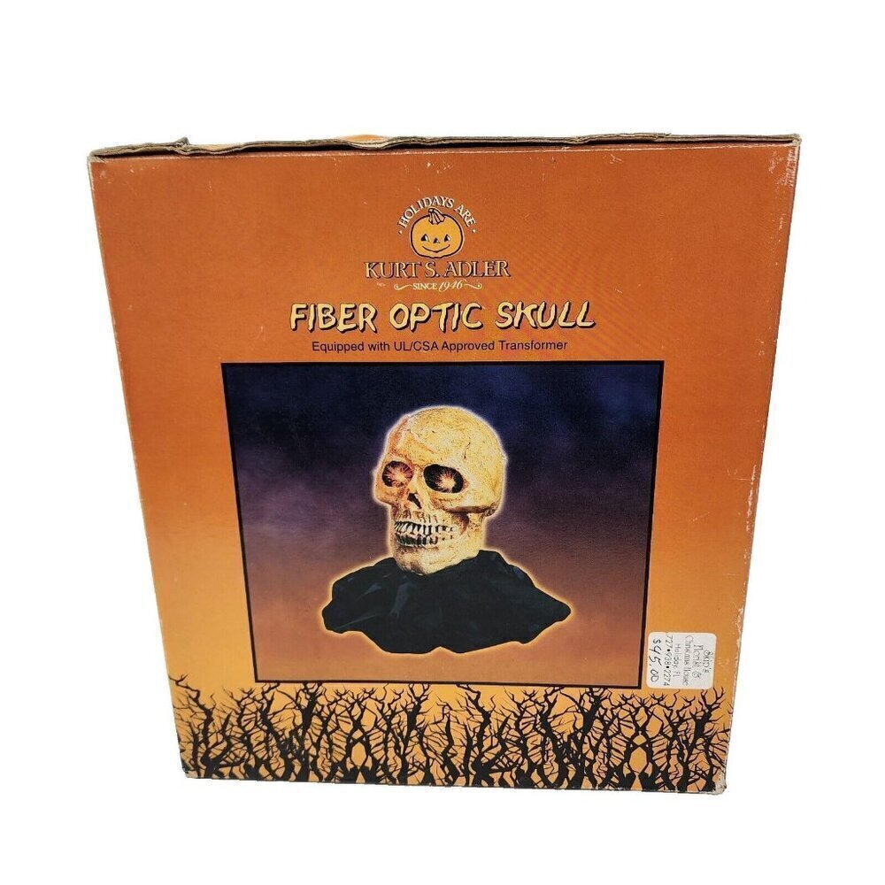 RARE VINTAGE KURT ADLER FIBER OPTIC SKULL CHANGES COLORS HALLOWEEN SKELETON HEAD